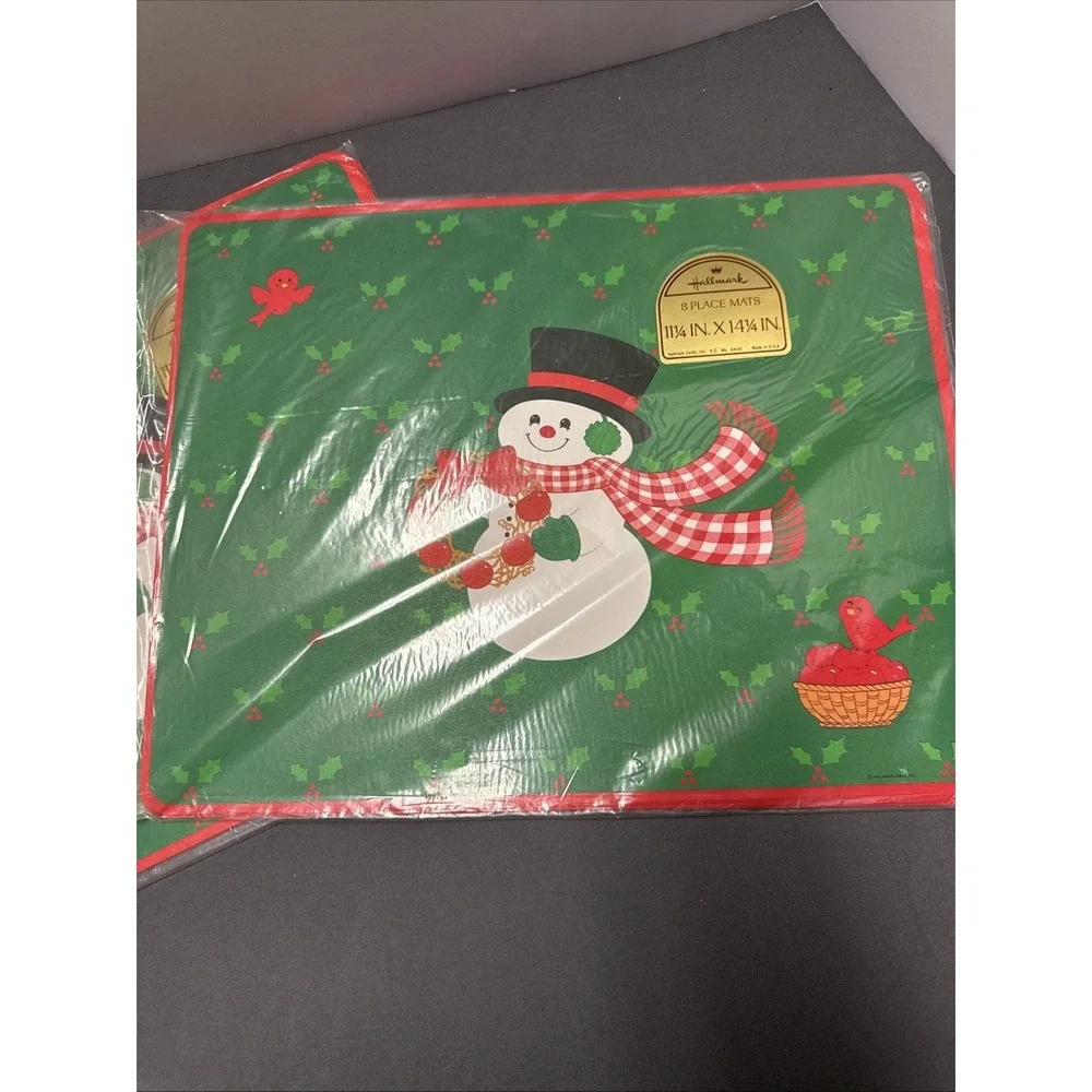 Vintage Hallmark Christmas Paper Placemats(16)Snowman Cardinal NIP 11.25